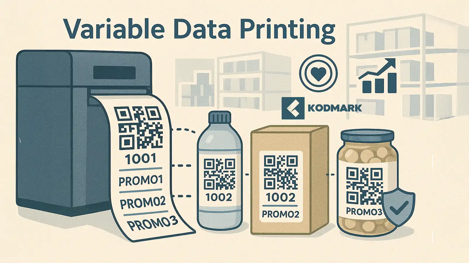 Этикетки с печатью переменных данных (VDP) с уникальными QR-кодами и штрихкодами в современном логистическом и маркетинговом контексте.