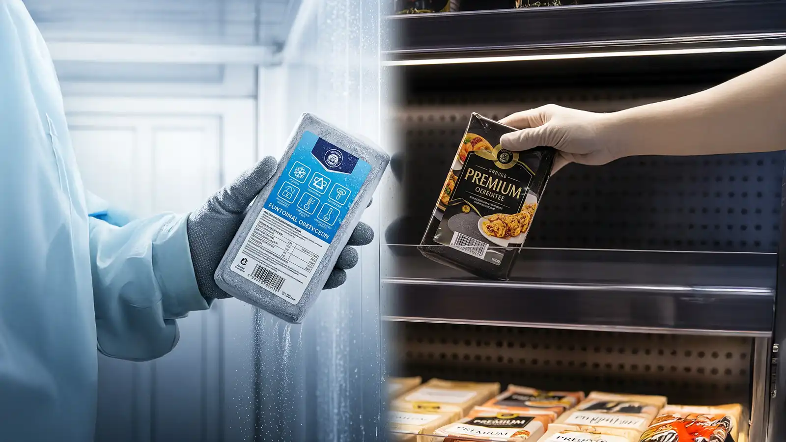 Иллюстрация этикетки на пищевой упаковке с символами 'food grade' и низкая миграция.