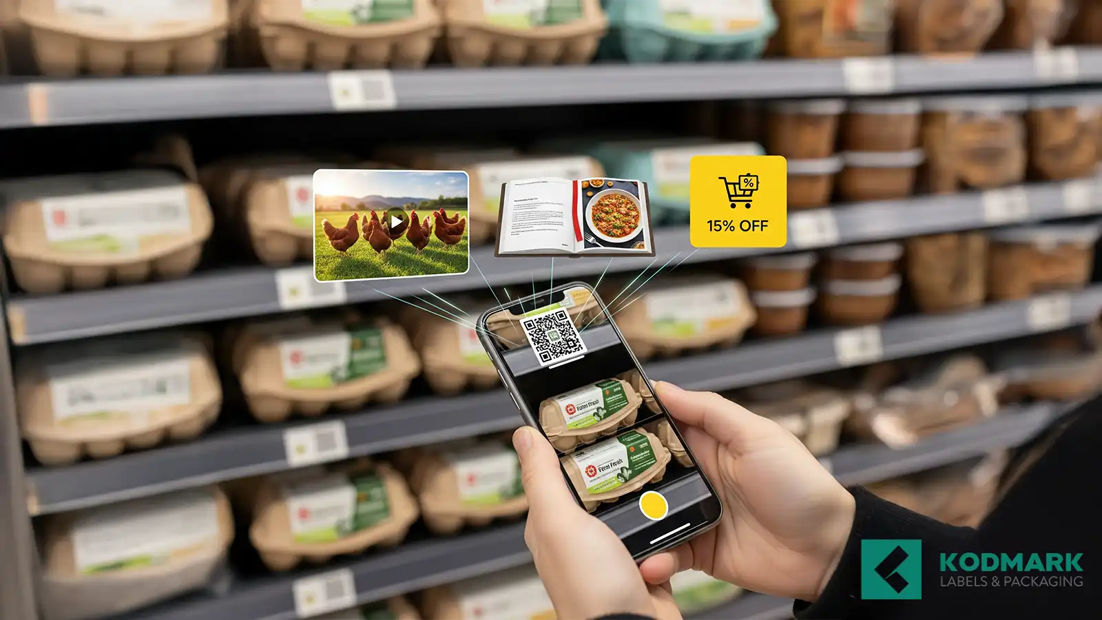 Сцена: сканирование QR-кода на этикетке продукта и анимация дополненной реальности.