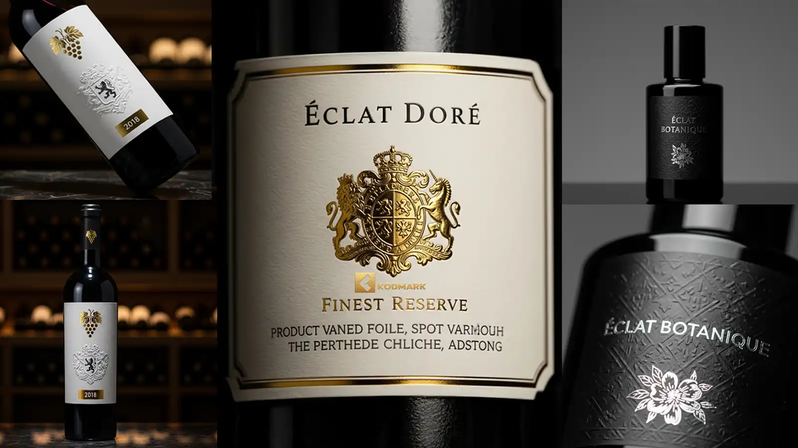 Премиальная этикетка с акцентом на эффекты фольги, тиснения и выборочного лака.